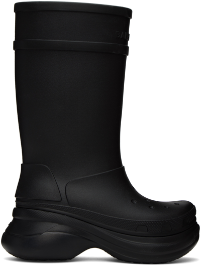 Balenciaga Black Crocs Edition Rubber Mid-calf Boots In 1000 Black