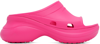 Balenciaga + Crocs Pool Perforated Neon Rubber Slides In 5000 Pink