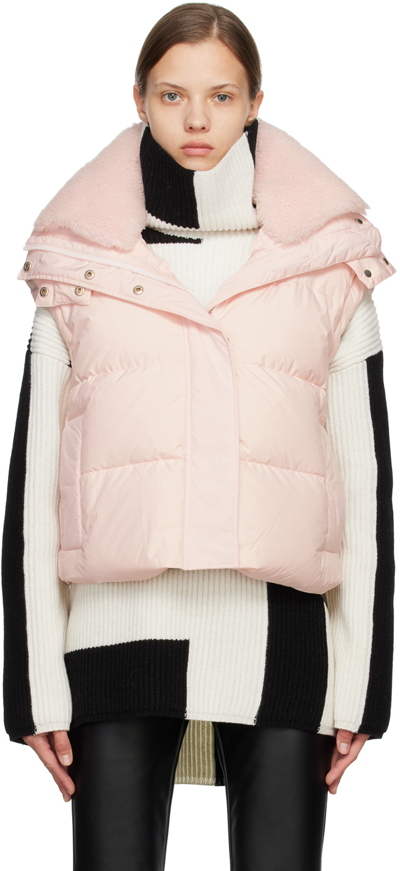 Yves Salomon Pink Shearling Down Vest In A5089 Rosewater