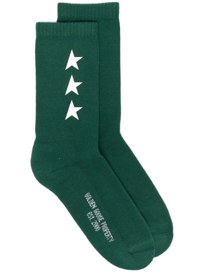 Golden Goose Star-print Socks In Verde