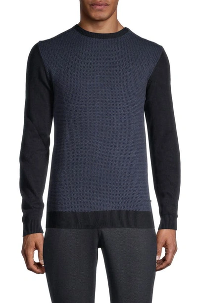 Soul Of London Crewneck Textured Sweater In Navy