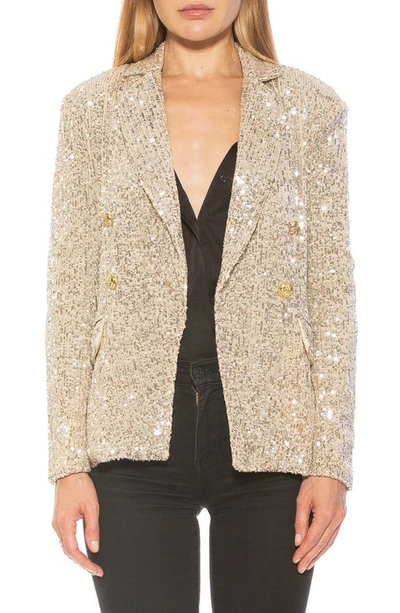 Alexia Admor Abbi Longline Double Breasted Sequin Blazer In Silver
