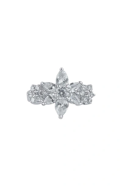 Cz By Kenneth Jay Lane Floral Cz Ring In Clear/ Silver