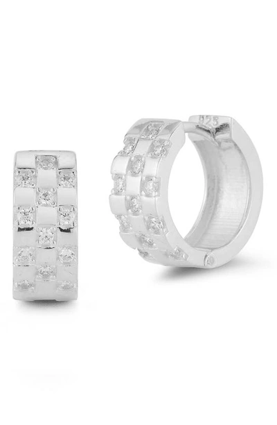 Glaze Jewelry Sterling Silver Cz Checkered Huggie Hoop Earrings