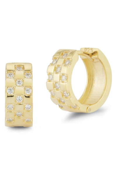 Glaze Jewelry Sterling Silver Cz Checkered Huggie Hoop Earrings In Gold