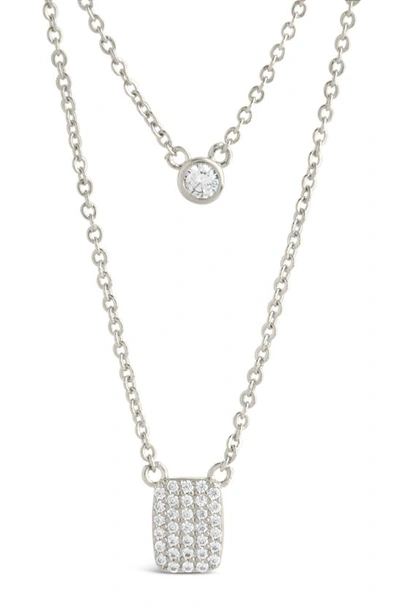 Sterling Forever Cz Tag & Bezel Pendant Layered Necklace In Silver