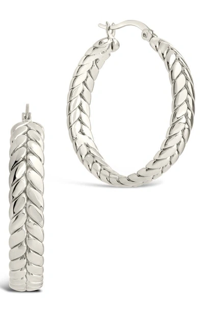 Sterling Forever Double Row Herringbone Statement Hoop Earrings In Silver