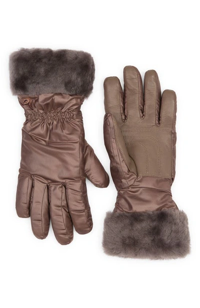 Ugg Genuine Dyed Shearling Trim Tech Gloves In Stormy Grey