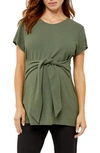 A Pea In The Pod Tie Front Textured Maternity Top In Thyme