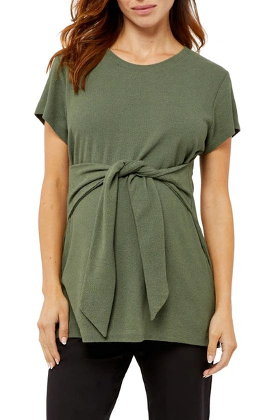 A Pea In The Pod Tie Front Textured Maternity Top In Thyme