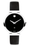 Movado Women's Museum Classic Swiss Automatic Black Genuine Leather Strap Watch 32mm In Black/silver