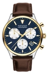 MOVADO HERITAGE CALENDOPLAN CHRONOGRAPH LEATHER STRAP WATCH, 43MM