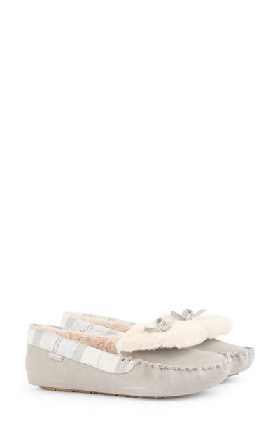Barbour Darcie Faux Fur Lined Slipper In Grey Suede/ White/ Grey Tartan