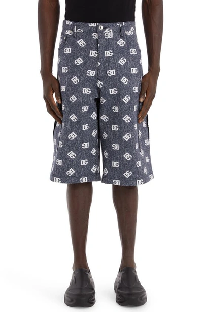 Dolce & Gabbana Logo-print Denim Cargo Shorts In Grey