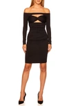 Susana Monaco Twist Cutout Off The Shoulder Long Sleeve Body-con Dress In Black