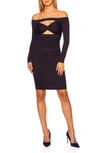 Susana Monaco Twist Cutout Off The Shoulder Long Sleeve Body-con Dress In Midnight