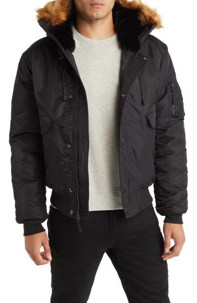 Schott N-2b Hooded Flight Jacket With Faux Fur Trim In Black
