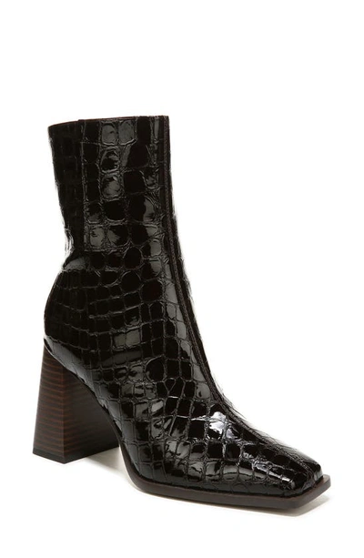 Sam Edelman Ivette Croc Embossed Flared Block Heel Bootie In Saddle