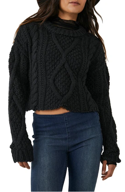 Free People Cutting Edge Cotton Cable Sweater In Black