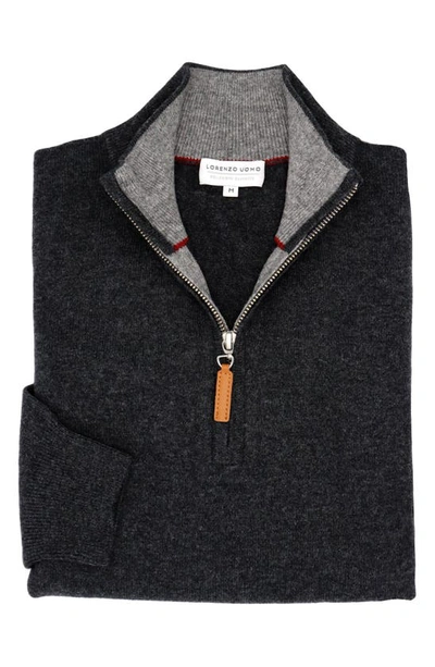 Lorenzo Uomo Quarter Zip Wool & Cashmere Jumper In Dark Grey