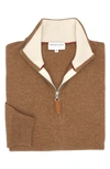 Lorenzo Uomo Quarter Zip Wool & Cashmere Sweater In Caramel