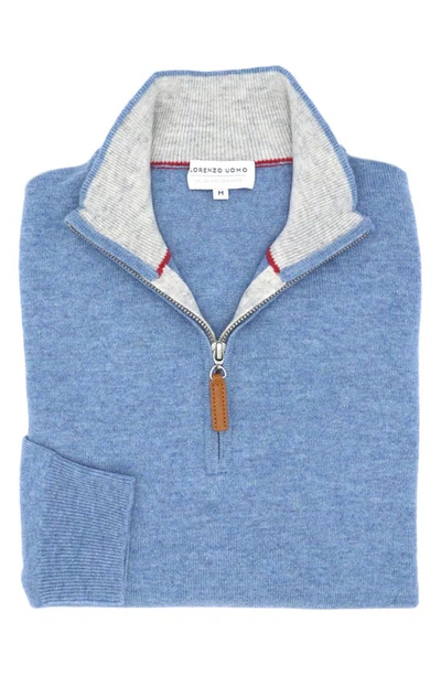 Lorenzo Uomo Quarter Zip Wool & Cashmere Sweater In Dusty Blue