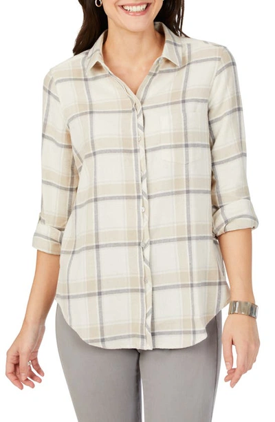 Foxcroft Charlie Plaid Cotton Button-up Shirt In Ivory Multi