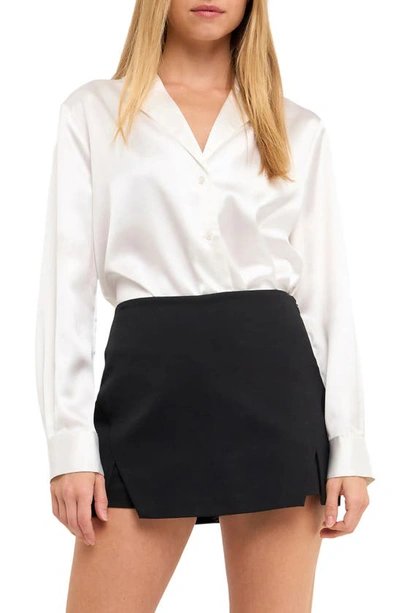 Endless Rose Satin Button-up Blouse In White