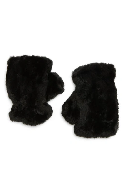 Apparis Ariel Faux Fur Mittens In Noir