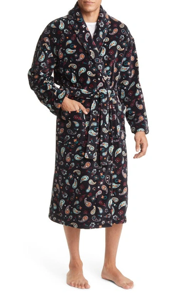 Majestic Paisley Fleece Dressing Gown In Black Paisley