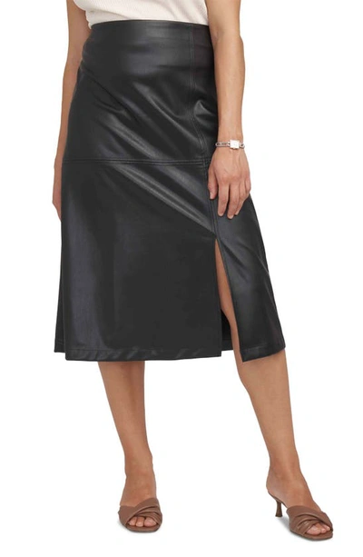 Anne Klein Front Slit Faux Leather Midi Skirt In Grey