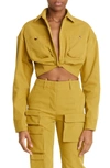 Off-white Twist Crop Cotton Blend Cargo Shirt In Forest Green