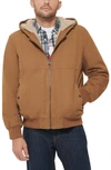 Levi's Workwear Faux Shearling Lined Cotton Canvas Hooded Jacket In Worker Brown