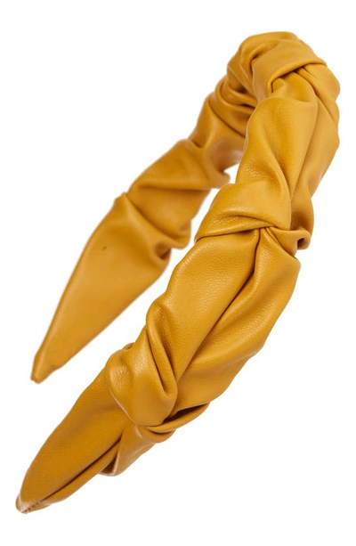 Tasha Ruched Faux Leather Headband In Mustard