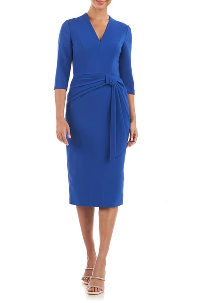 Kay Unger Draped Crepe Sheath Dress In Classic Navy