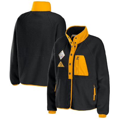 Wear By Erin Andrews Black Pittsburgh Steelers Polar Fleece Raglan Full-snap Jacket