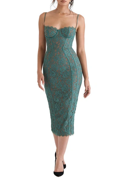 House Of Cb Joelle Lace Underwire Midi Cocktail Dress In Forest