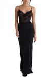 House Of Cb Cara Corset Illusion Lace Underwire Cocktail Dress In Black