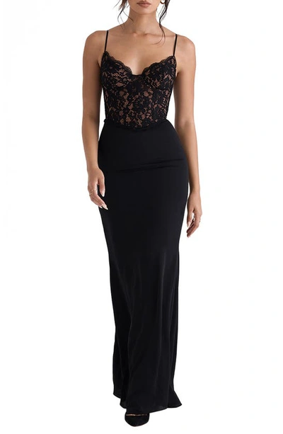House Of Cb Cara Corset Illusion Lace Underwire Cocktail Dress In Black