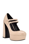 Guess Women's Callyna Platform Round Toe Mary Janes Pumps Women's Shoes In Light Natural