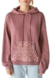 Lucky Brand Women's Quilted Patchwork Hooded Sweatshirt In Burgundy Multi