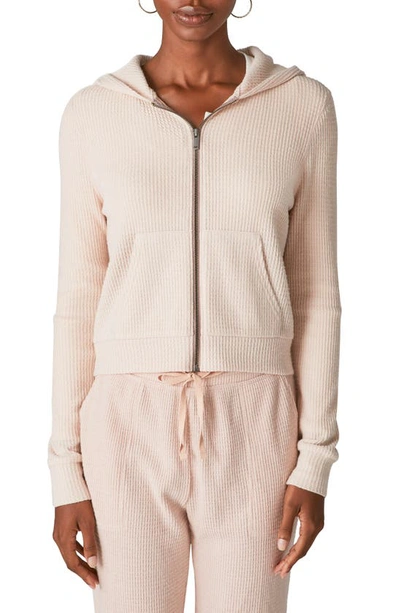 Lucky Brand Cloud Jersey Waffle Knit Zip-up Hoodie In Pink