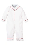 Petite Plume Solid Collared Coverall W/ Contrast Piping In White
