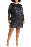 Chelsea28 Sequin Long Sleeve Minidress In Navy Multi