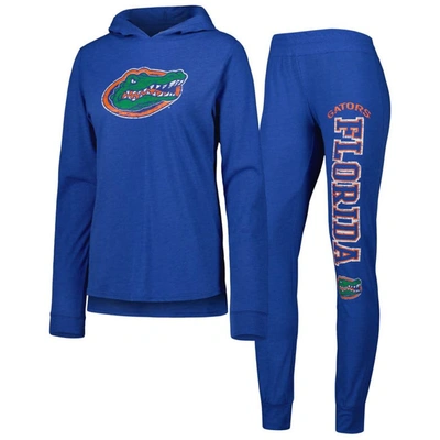 Concepts Sport Women's  Royal Distressed Florida Gators Long Sleeve Hoodie T-shirt And Pants Sleep Se