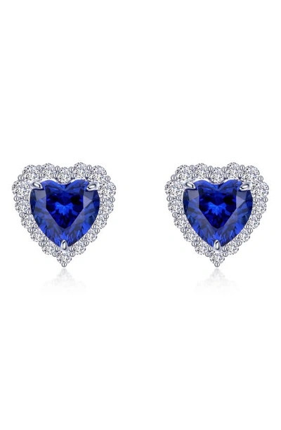 Lafonn Fancy Lab Grown Sapphire Heart Stud Earrings In Blue