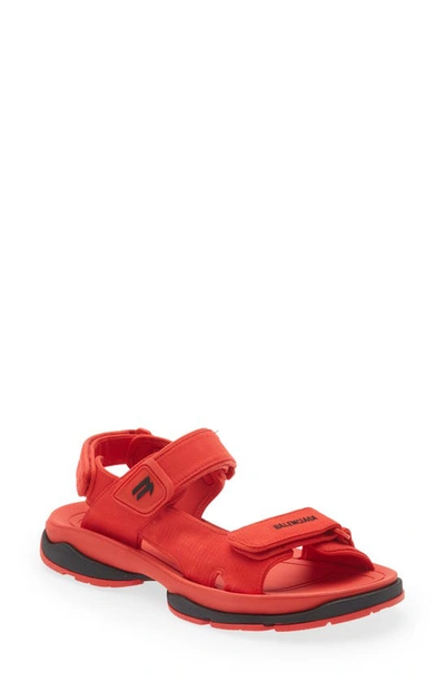 Balenciaga Tourist Logo-embroidered Two-strap Ripstop Sandals In Red