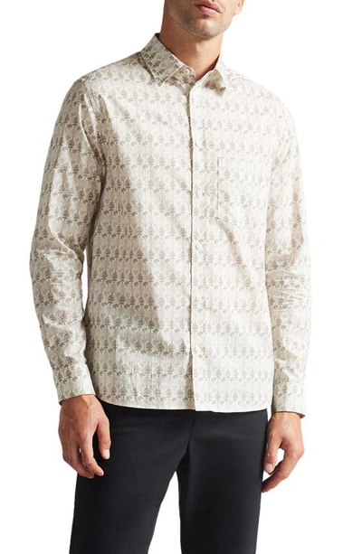 Ted Baker Temple Tree Print Button-up Shirt In Natural