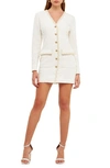 Endless Rose Long Sleeve Tweed Minidress In Beige