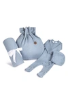 FELTMAN BROTHERS RIBBED KNIT FOOTIE, BONNET, BLANKET & GIFT BAG SET